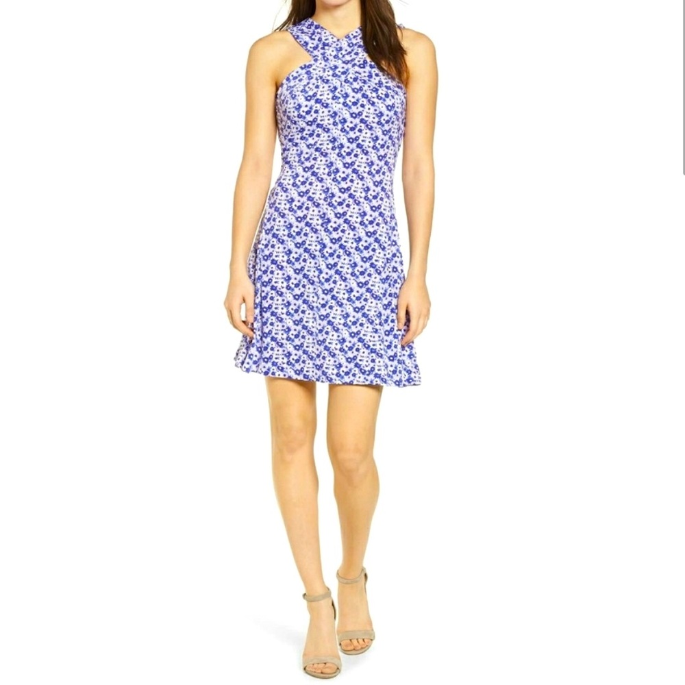 Michael Kors purple floral halter top dress